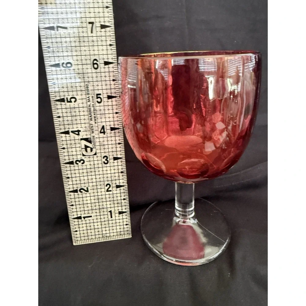Ruby Red Stemmed Painted Glass Wine Glass, Clear Base, 5.5 in, Round